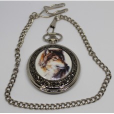 Wolf Silver Quartz Pocket Watch with Chain